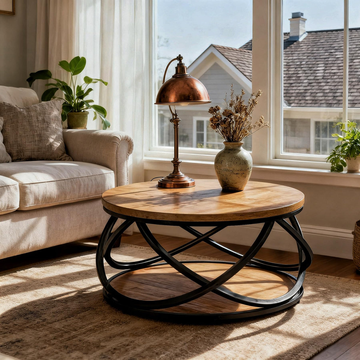 2-Tier Round Coffee Table with Storage Shelf D64084