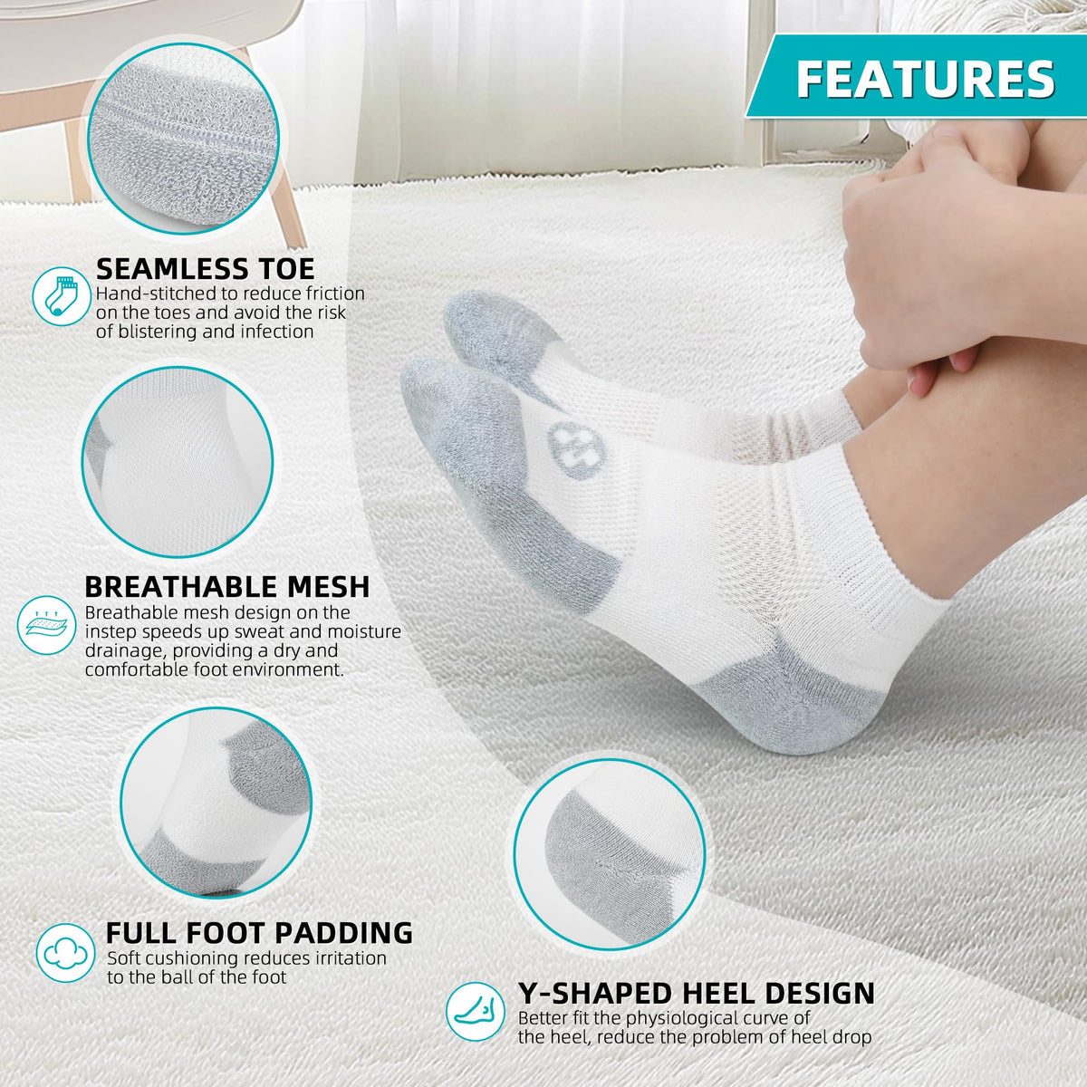 Diabetic Socks for Men, 10 Pairs Ankle & Low Cut Size 9-15 A5827