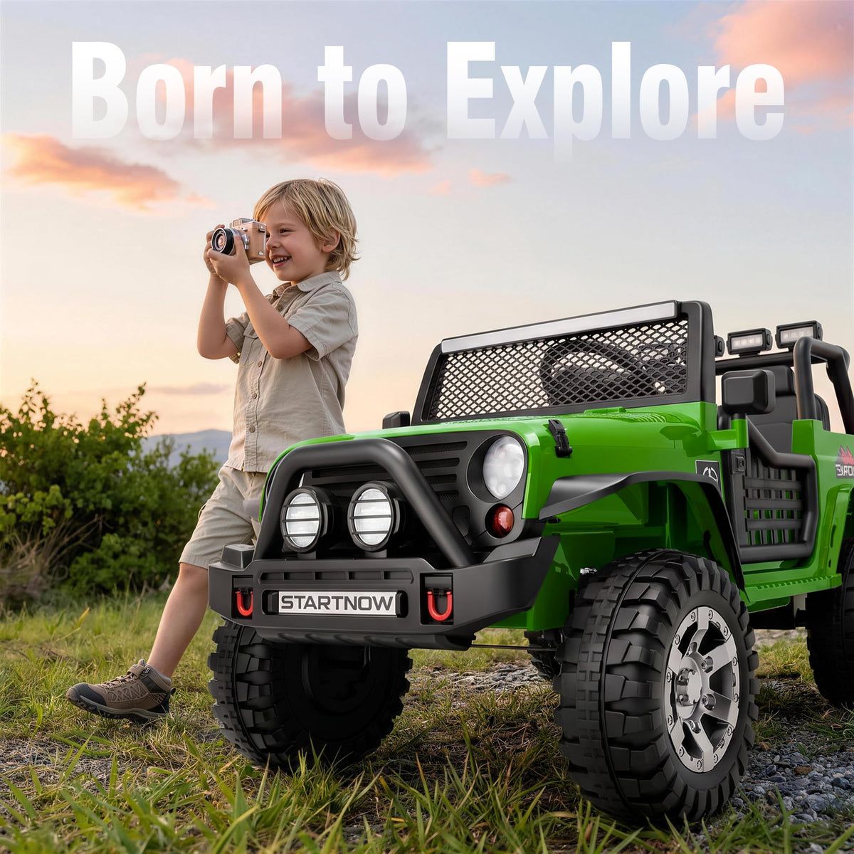 24V 4WD Ride on Truck Car with 800W Motors, Remote Control, 2 Seaters, Green E334119