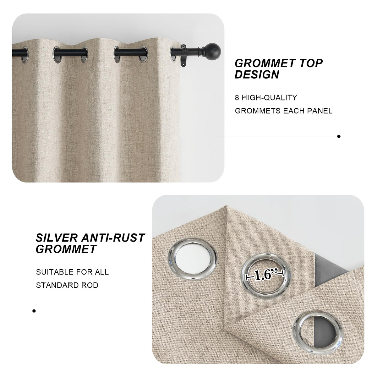 Linen Blackout Curtains 84 Inches Long 2 Panels Set V151540