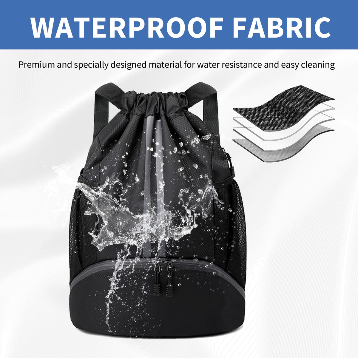 Drawstring Backpack Gym Bag with Shoes Compartment O576396