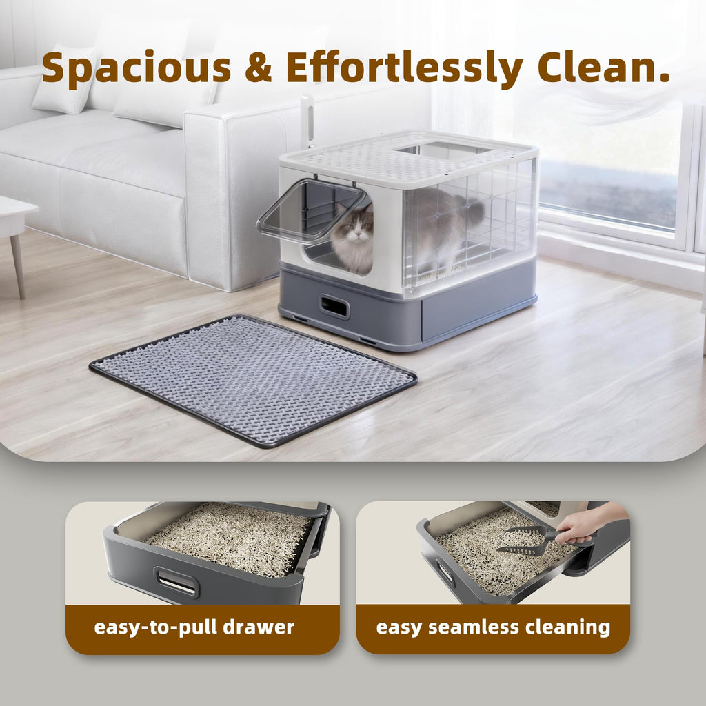 XL Enclosed Stainless Steel Cat Litter Box with Pull-Out Drawer B979