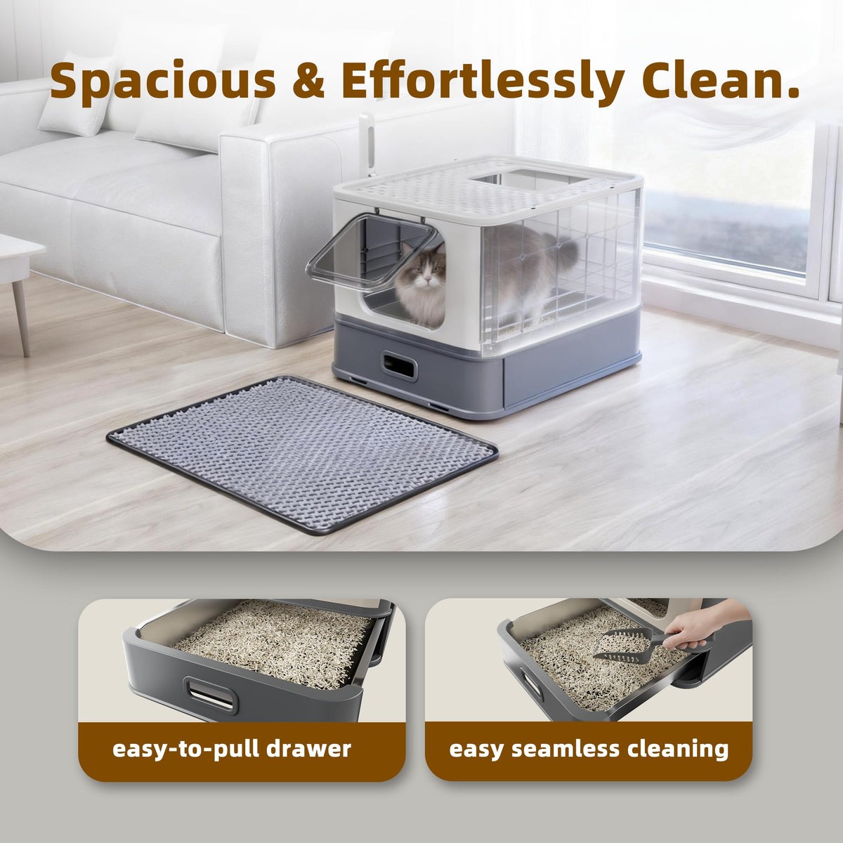 XL Enclosed Stainless Steel Cat Litter Box with Pull-Out Drawer B979