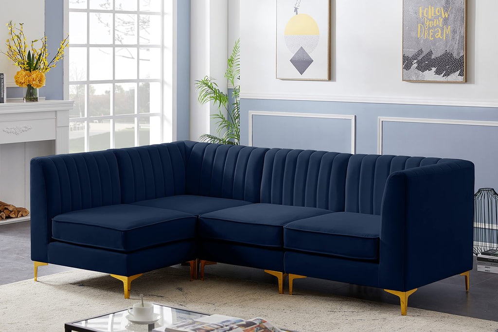 Navy Velvet Modular Sectional with Deep Channel Tufting D519210