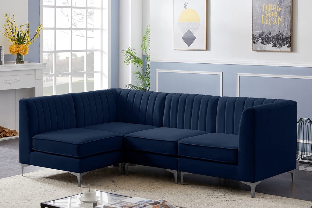 Navy Velvet Modular Sectional with Deep Channel Tufting D519210