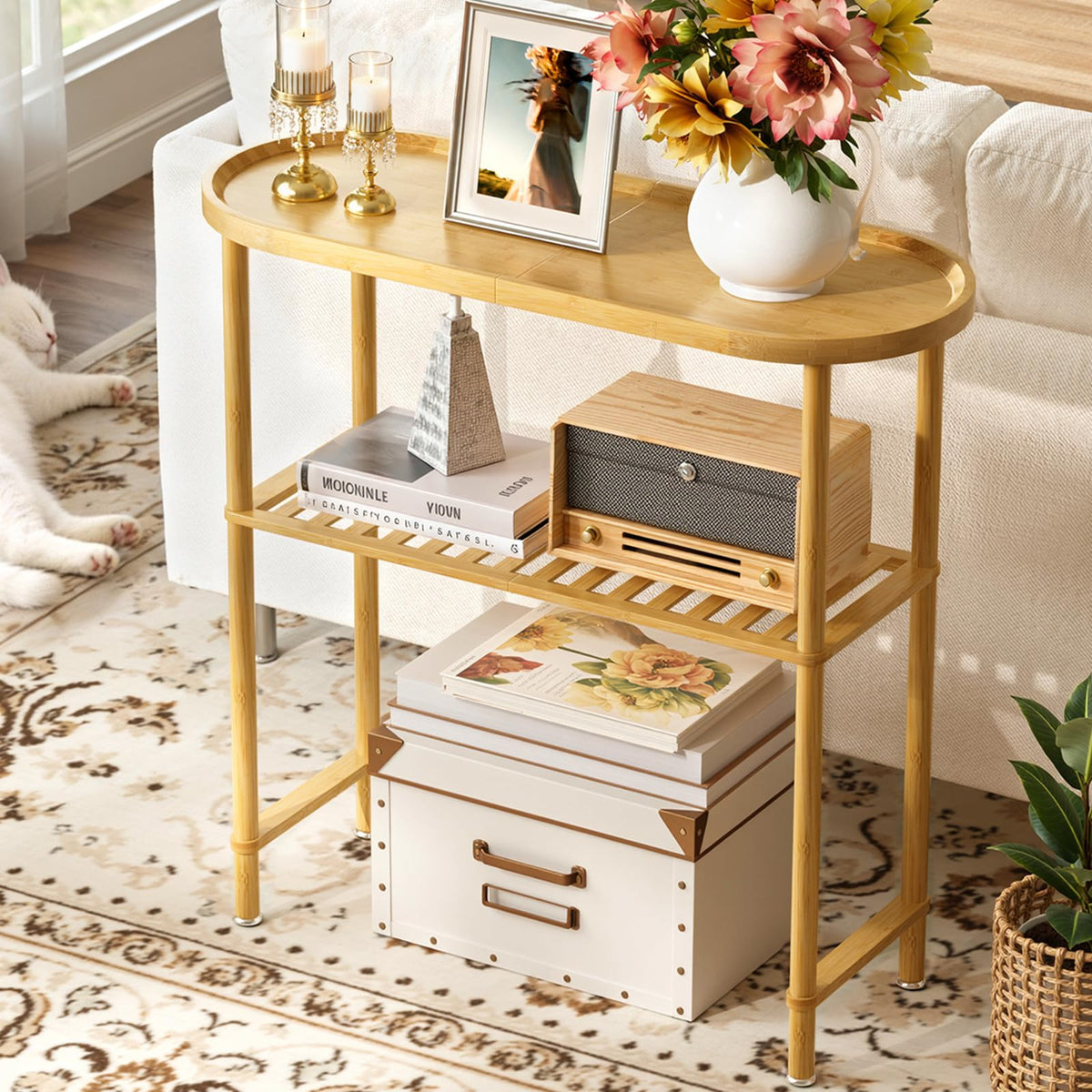 Bamboo 2-tier Oval Top Console Table H9026