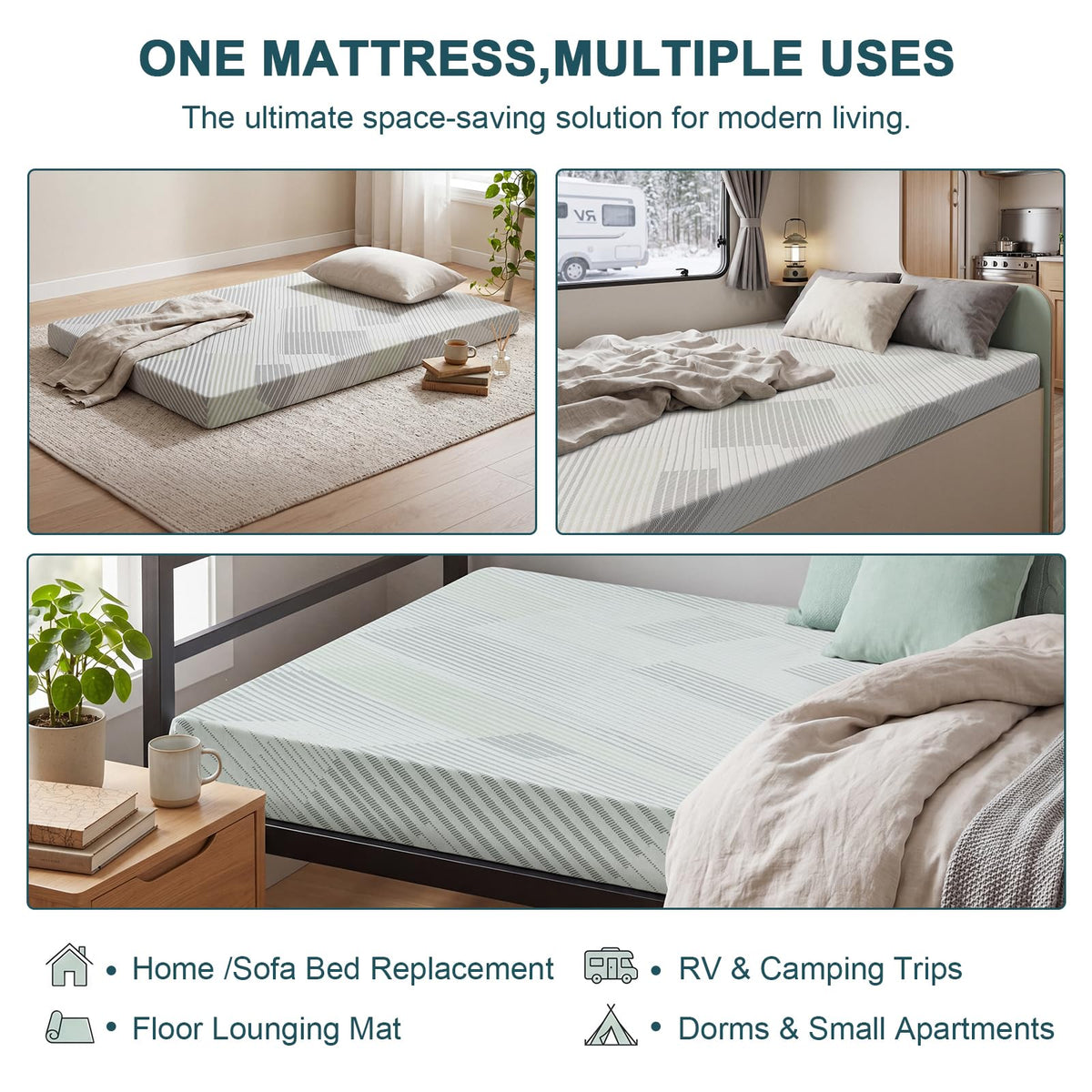 4 Inch Memory Foam Sofa Bed Mattress with Removable Washable Cover A743