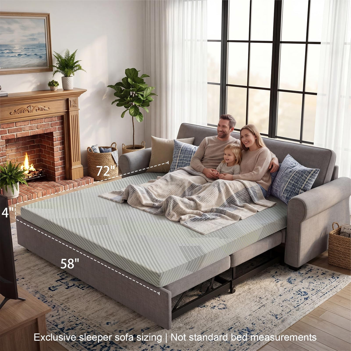 4 Inch Memory Foam Sofa Bed Mattress with Removable Washable Cover A743