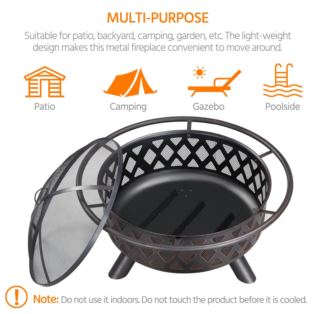 36in Wood Burning Fire Pit with Spark Screen K86868