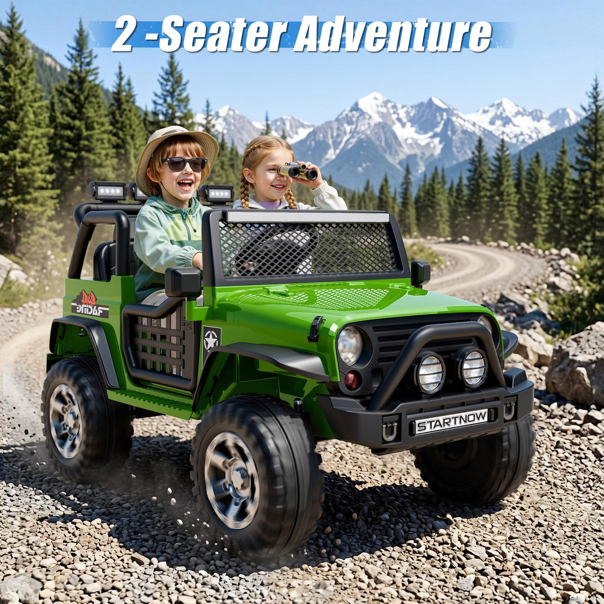24V 4WD Ride on Truck Car with 800W Motors, Remote Control, 2 Seaters, Green E334119