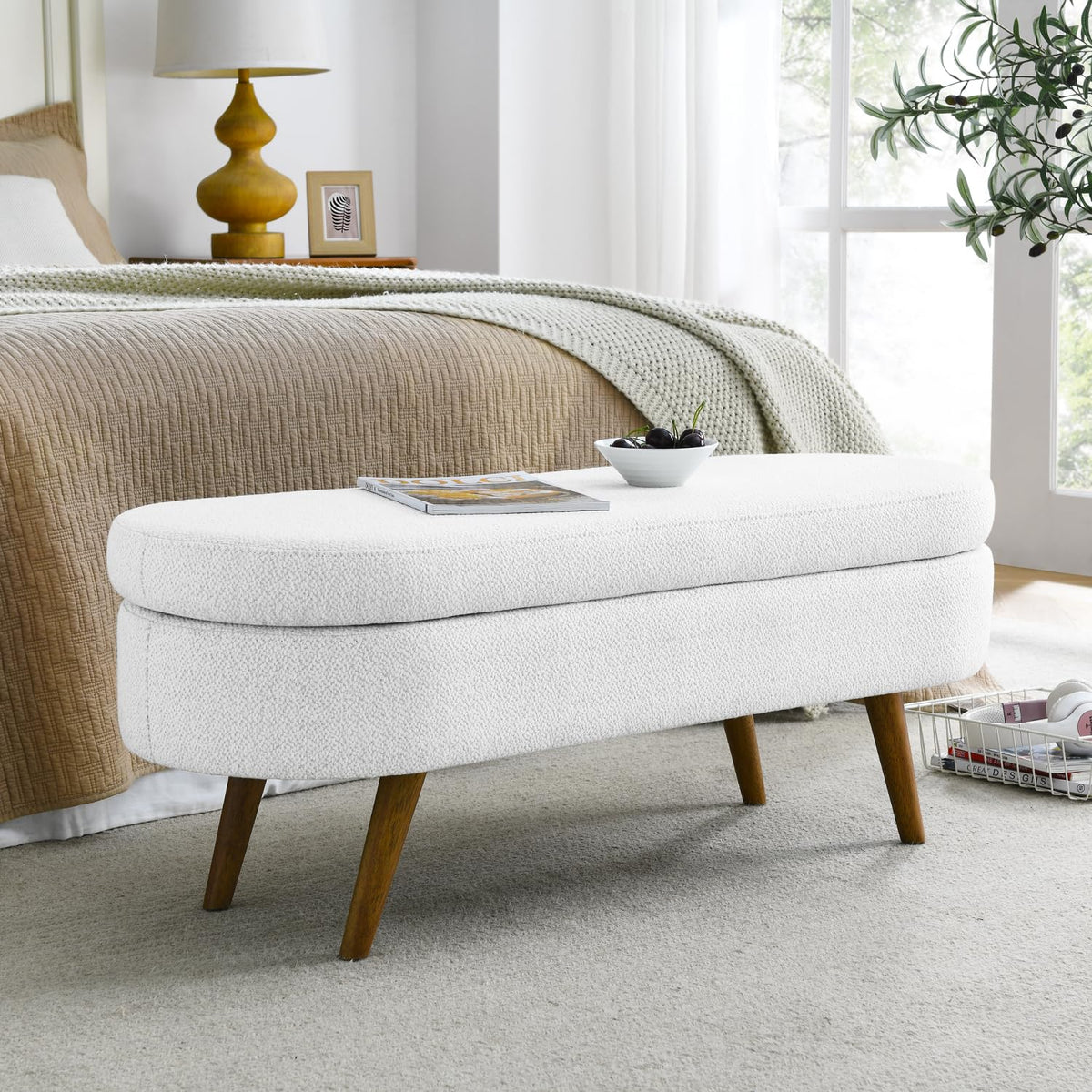 Oval Storage Bench with Rubber Wood Legs K33969