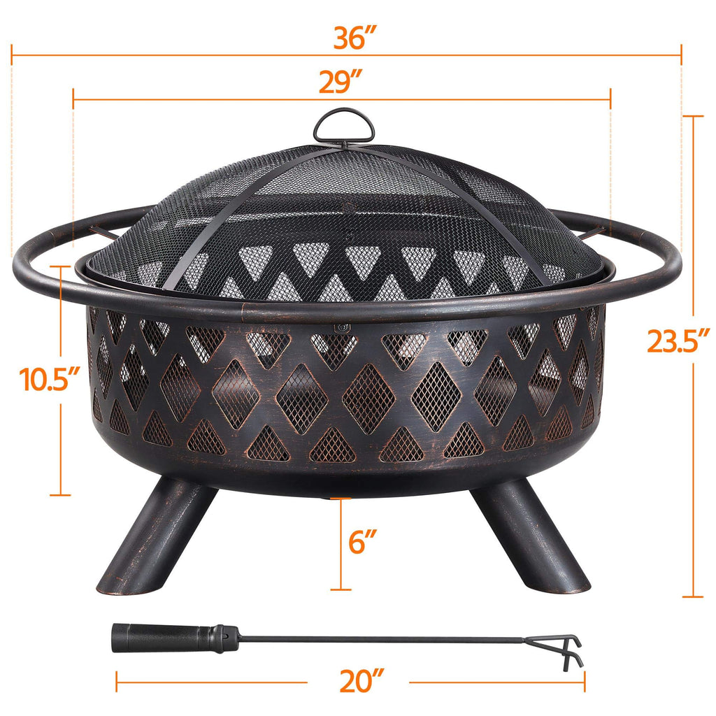 36in Wood Burning Fire Pit with Spark Screen K86868