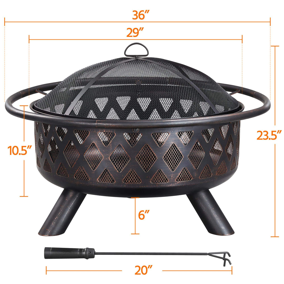 36in Wood Burning Fire Pit with Spark Screen K86868