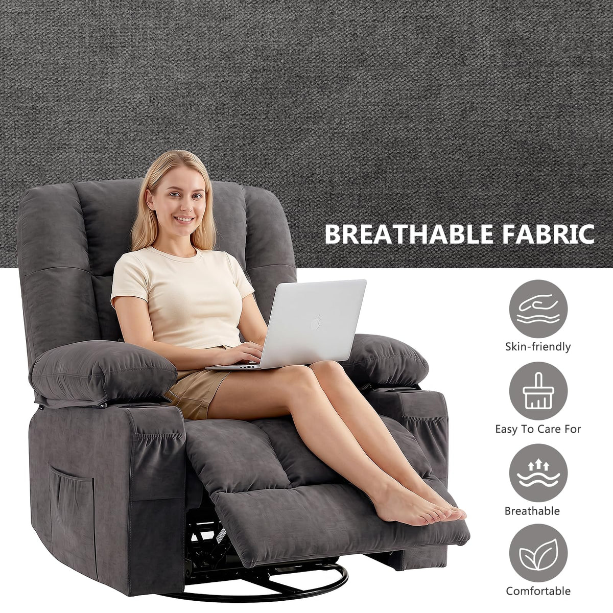 Swivel Rocker Recliner Chair with Massage and Heat N548635