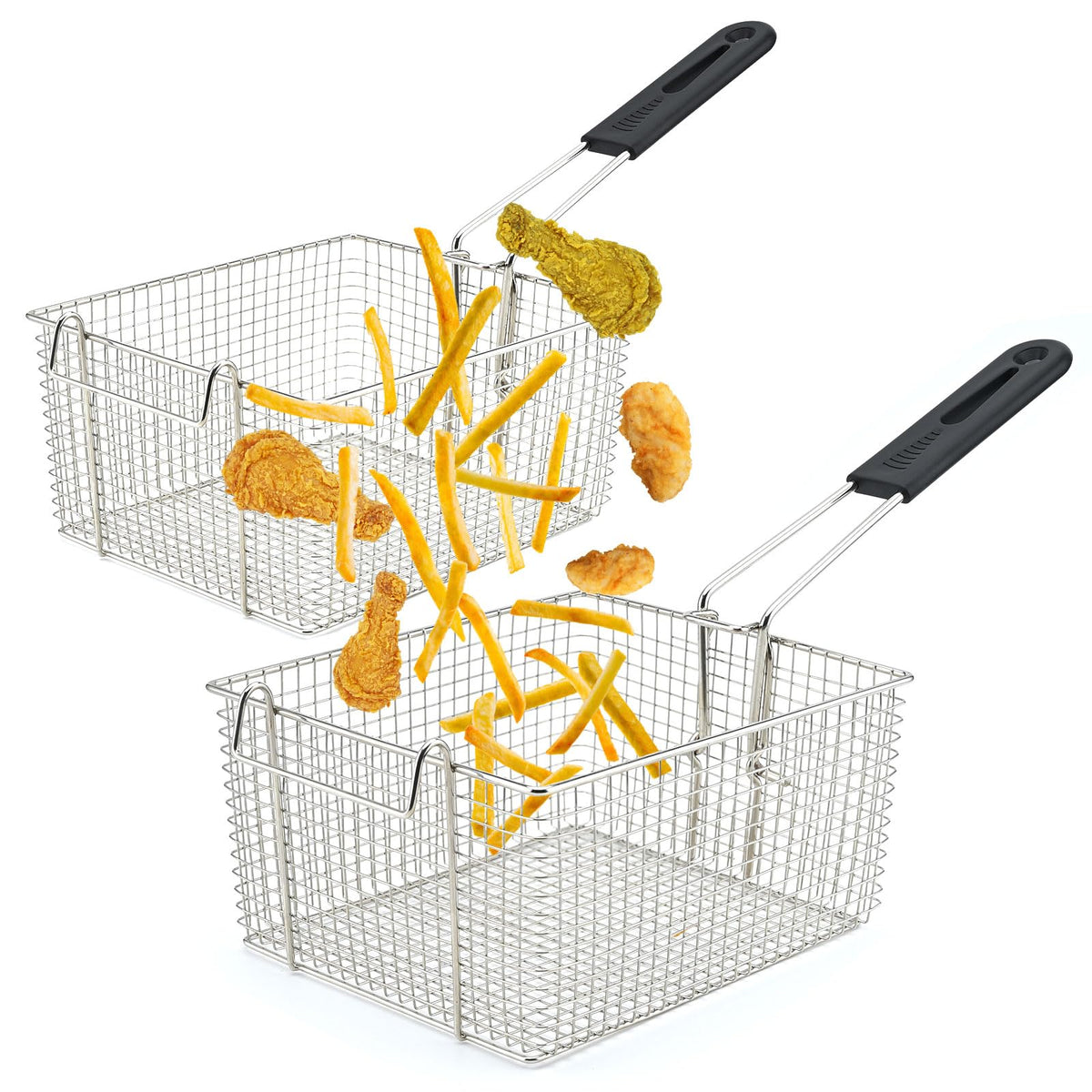 Electric Fryer Basket with Rubber Handle Grip, 2 Pcs J833028