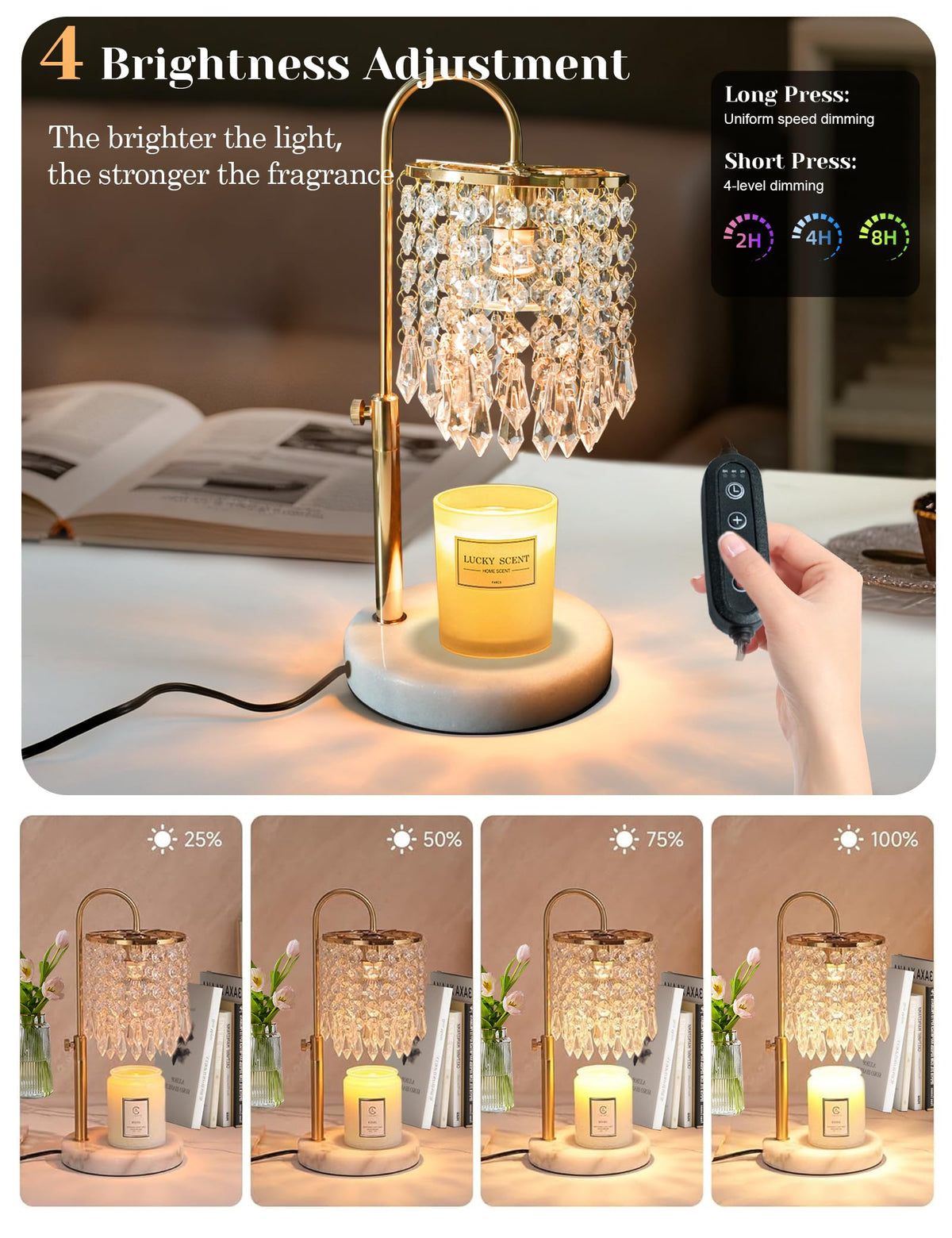 Candle Warmer Lamp with Timer Dimmable Adjustable Height Gold A746879