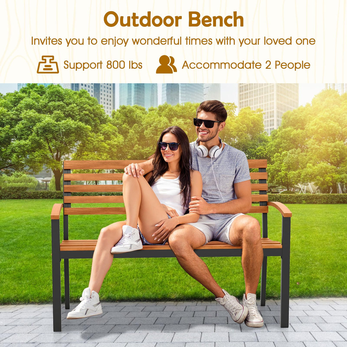 Acacia Wood 2-Person Outdoor Bench U9861