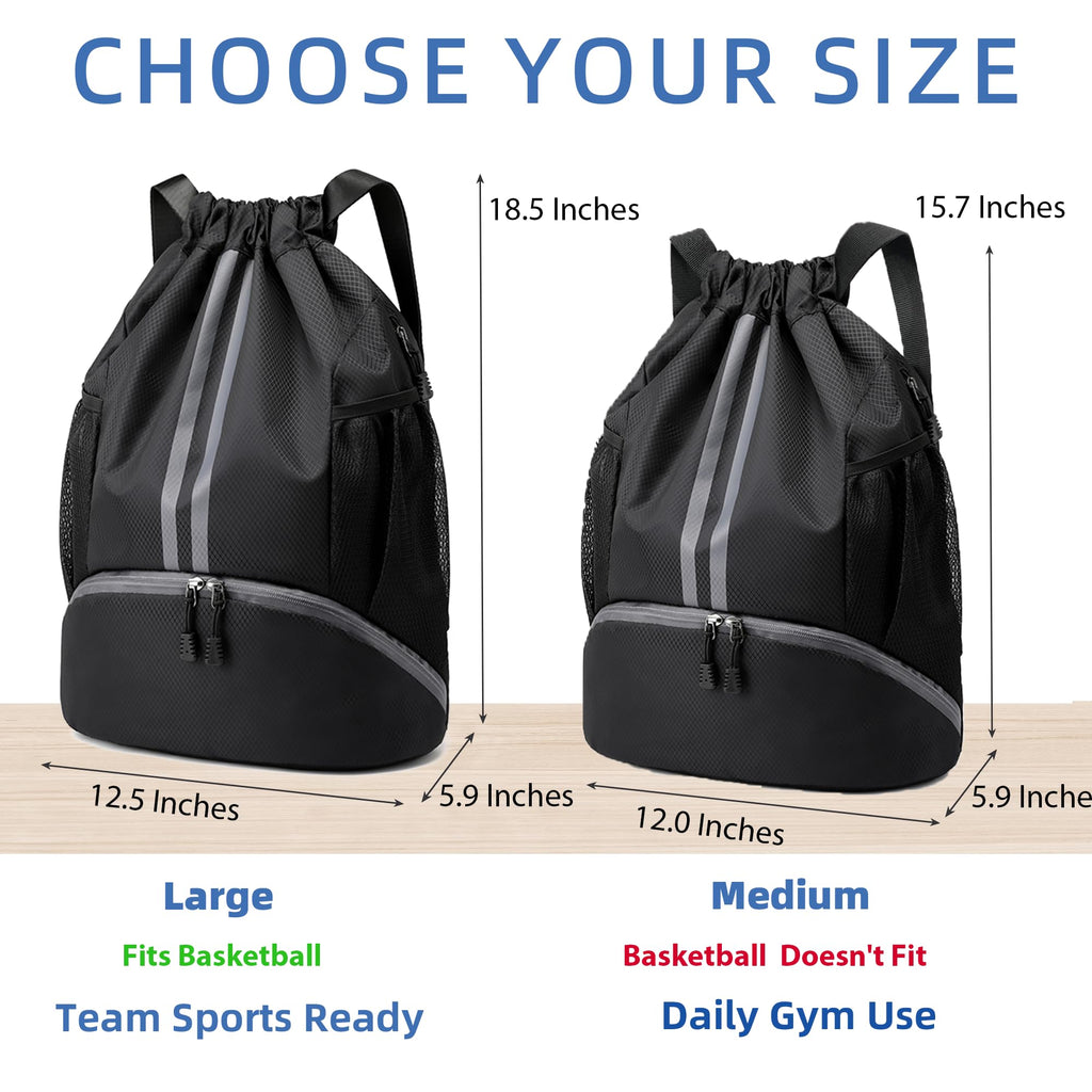 Drawstring Backpack Gym Bag with Shoes Compartment O576396