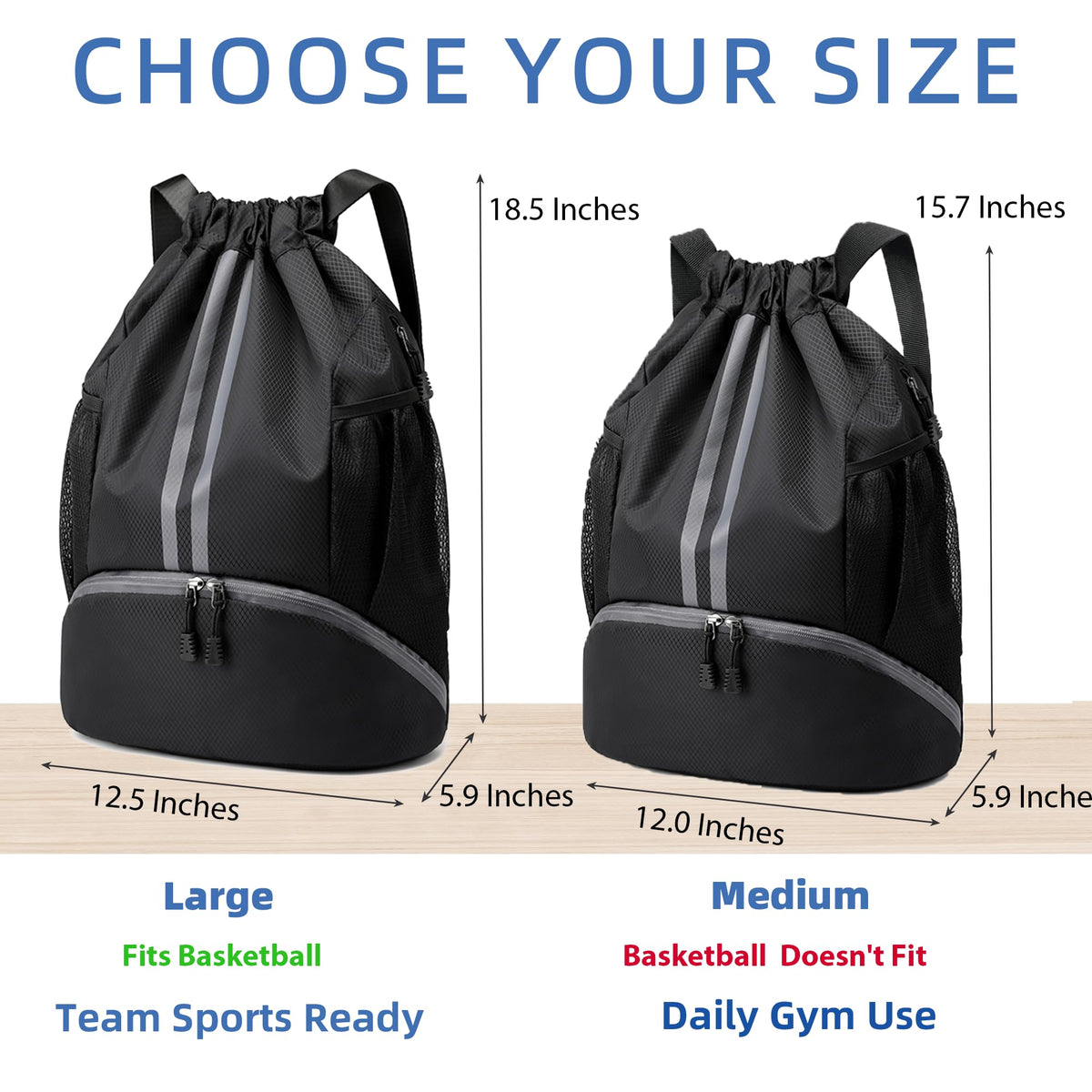 Drawstring Backpack Gym Bag with Shoes Compartment O576396