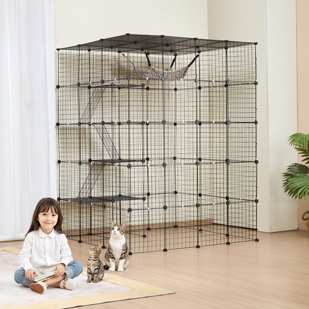 4-Tier Metal Wire Cat Cage with Hammock Ramp B559