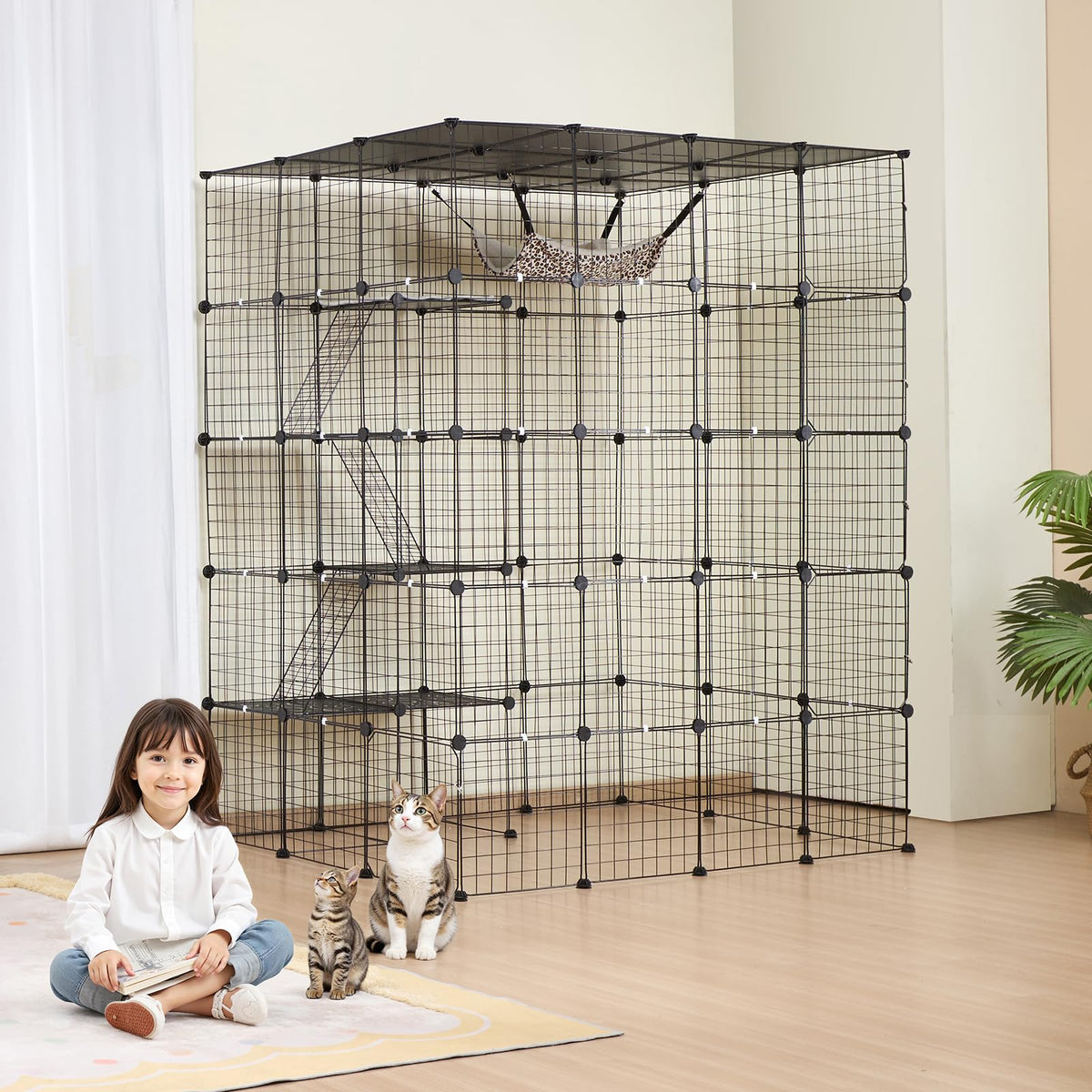 4-Tier Metal Wire Cat Cage with Hammock Ramp B559