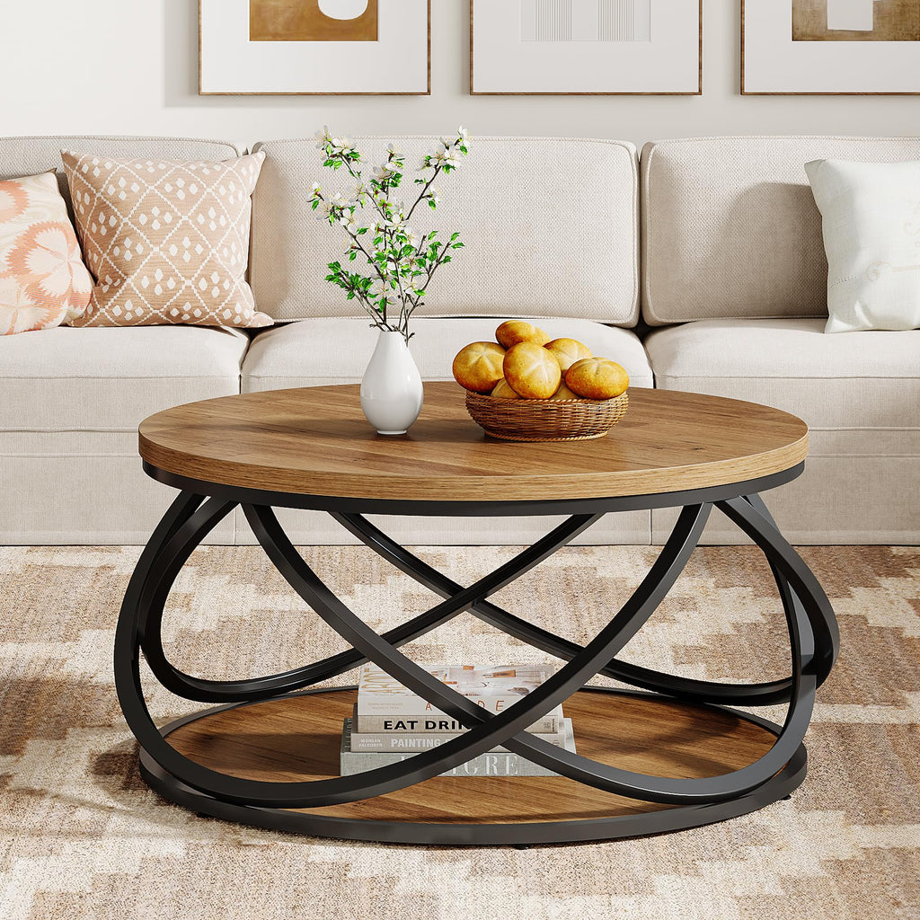 2-Tier Round Coffee Table with Storage Shelf D64084