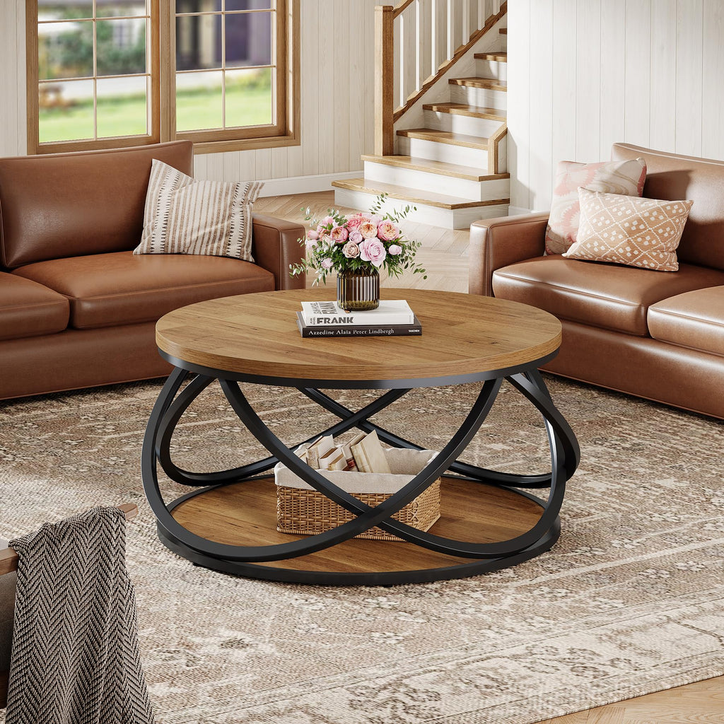 2-Tier Round Coffee Table with Storage Shelf D64084