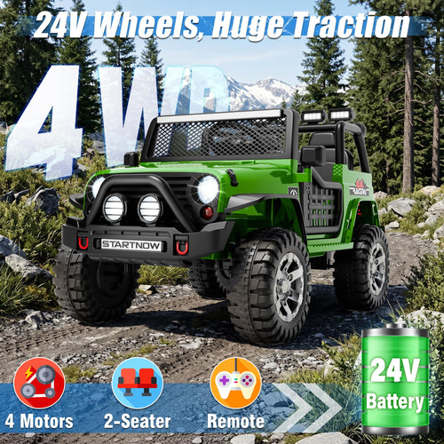 24V 4WD Ride on Truck Car with 800W Motors, Remote Control, 2 Seaters, Green E334119