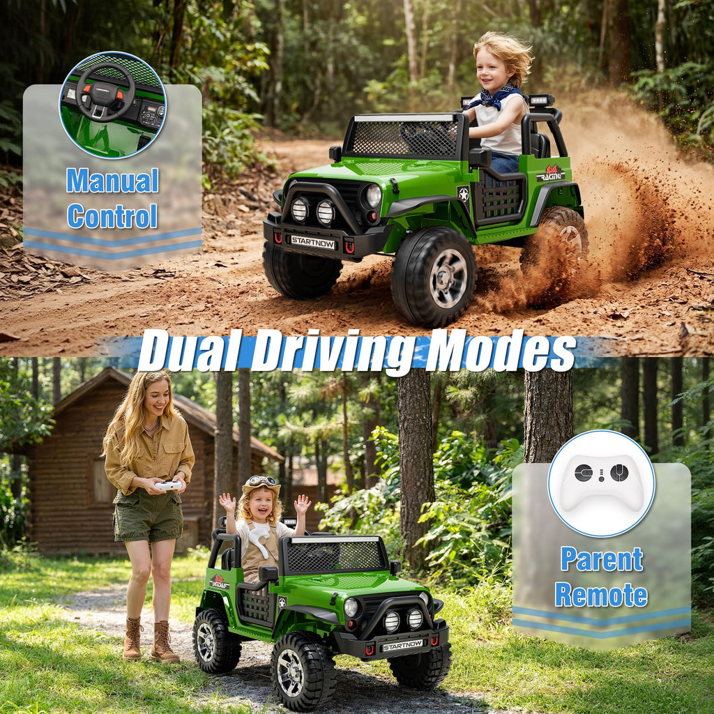 24V 4WD Ride on Truck Car with 800W Motors, Remote Control, 2 Seaters, Green E334119