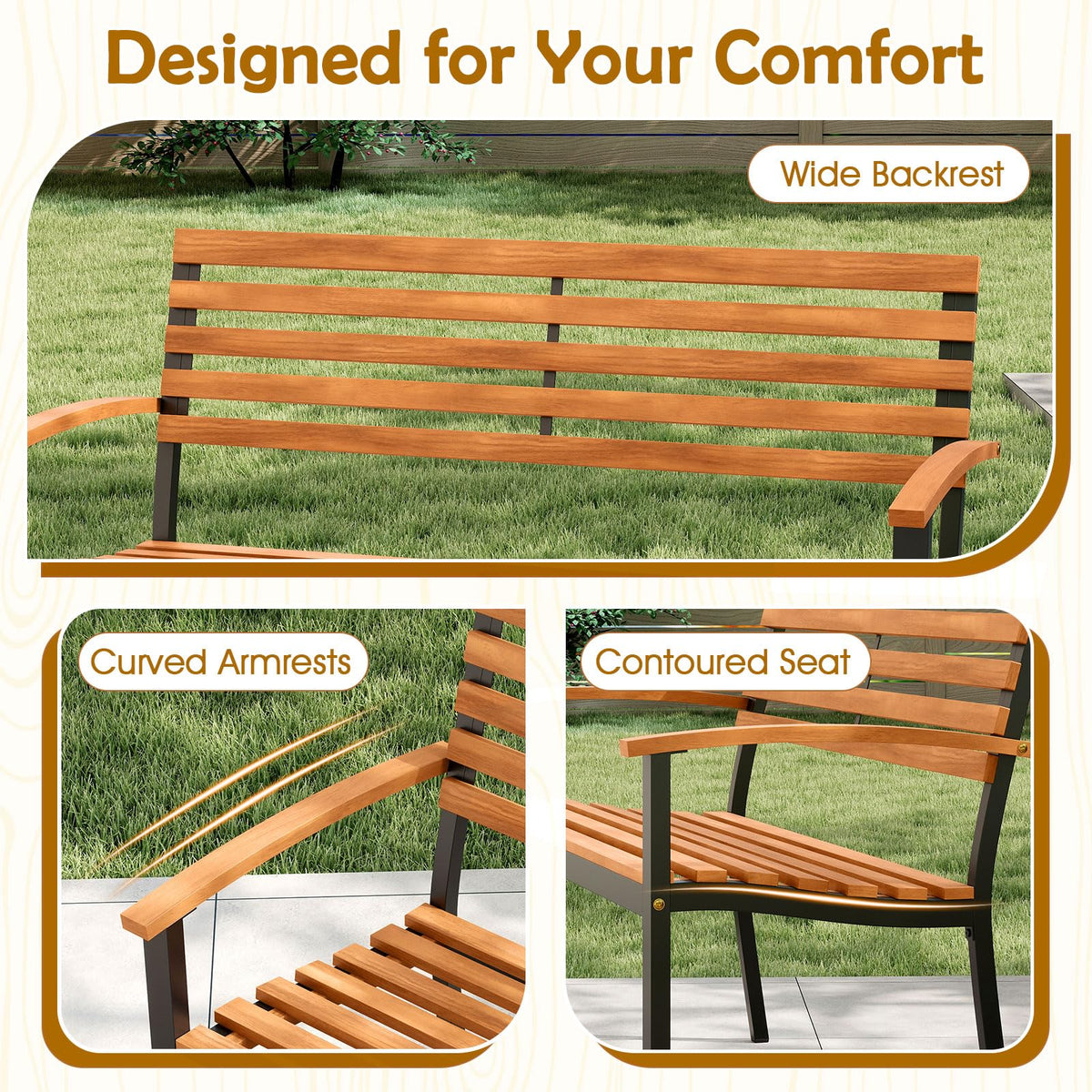Acacia Wood 2-Person Outdoor Bench U9861