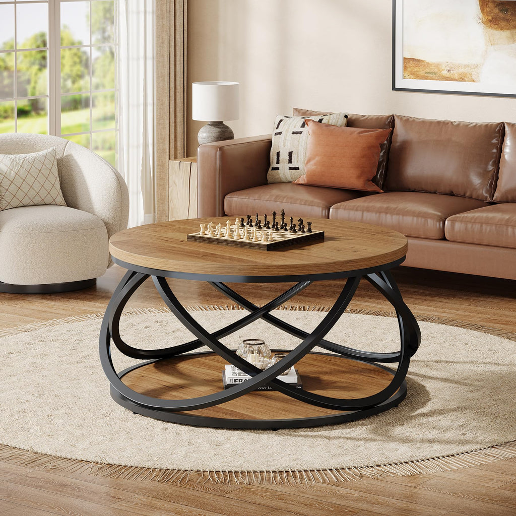 2-Tier Round Coffee Table with Storage Shelf D64084