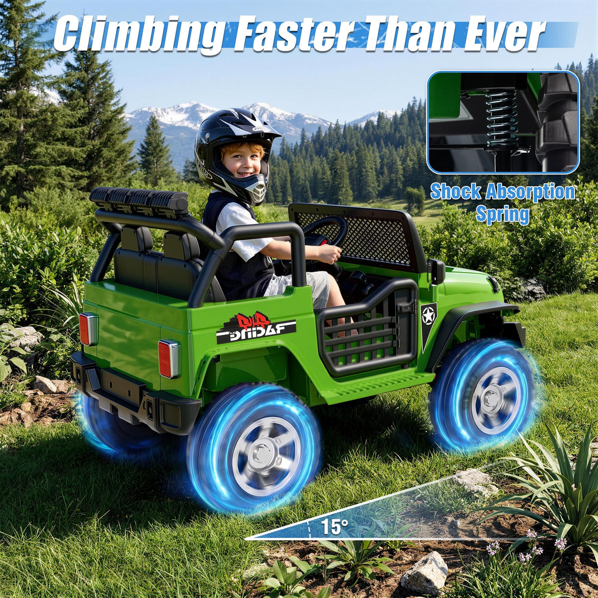 24V 4WD Ride on Truck Car with 800W Motors, Remote Control, 2 Seaters, Green E334119