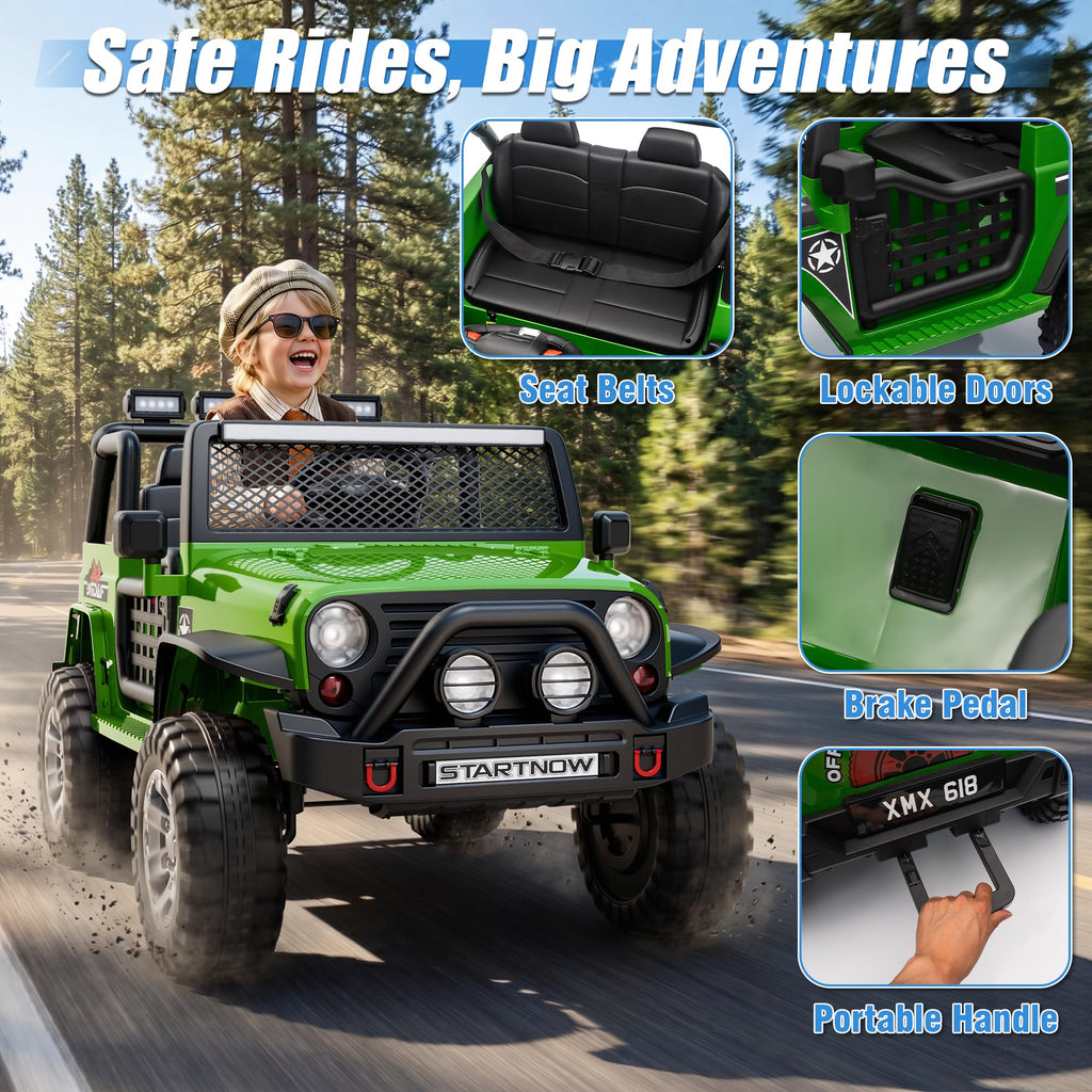 24V 4WD Ride on Truck Car with 800W Motors, Remote Control, 2 Seaters, Green E334119