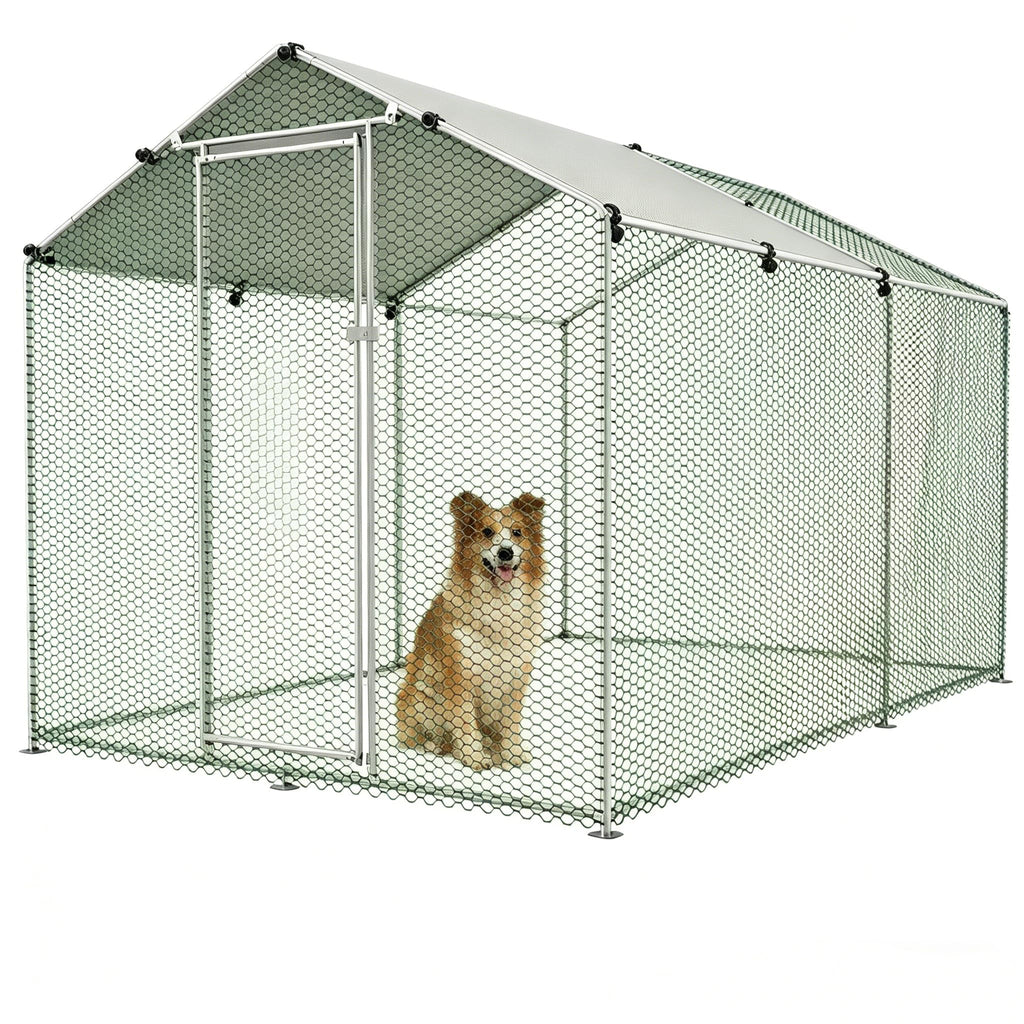 Large Outdoor Dog Kennel Heavy Duty Metal Dog Run with Weatherproof Cover O1328