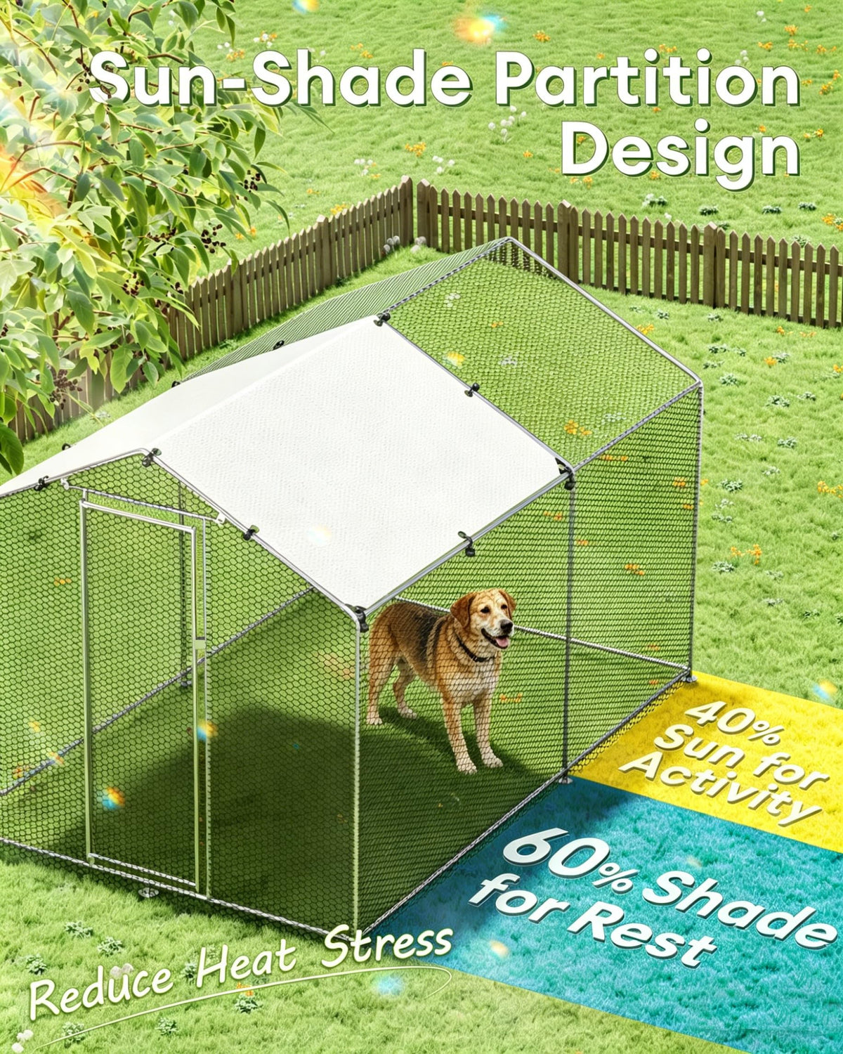 Large Outdoor Dog Kennel Heavy Duty Metal Dog Run with Weatherproof Cover O1328