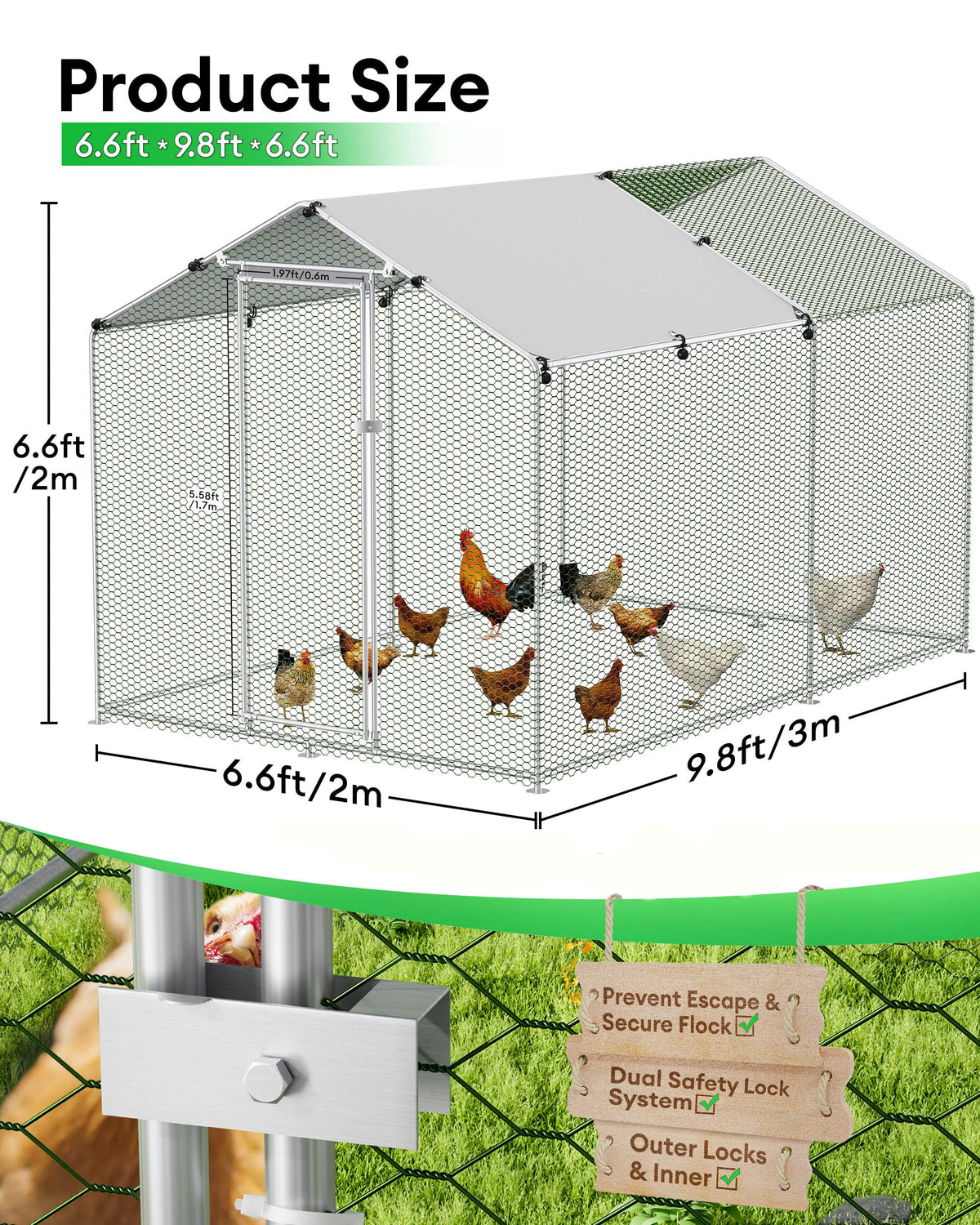 Large Outdoor Dog Kennel Heavy Duty Metal Dog Run with Weatherproof Cover O1328